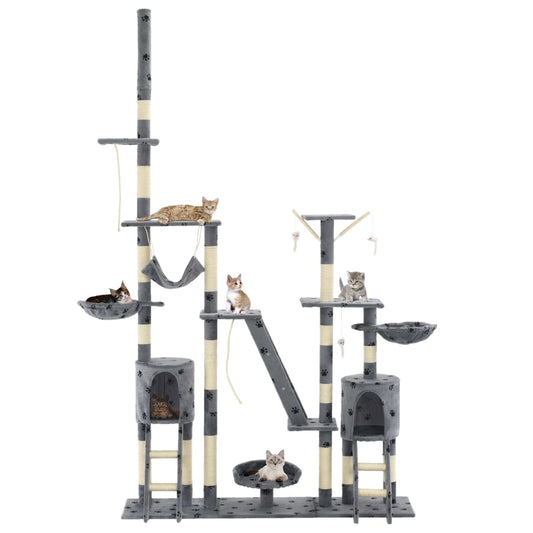 Rascador Para Gatos Con Poste De Sisal 230-250 Cm Huellas Gris_0
