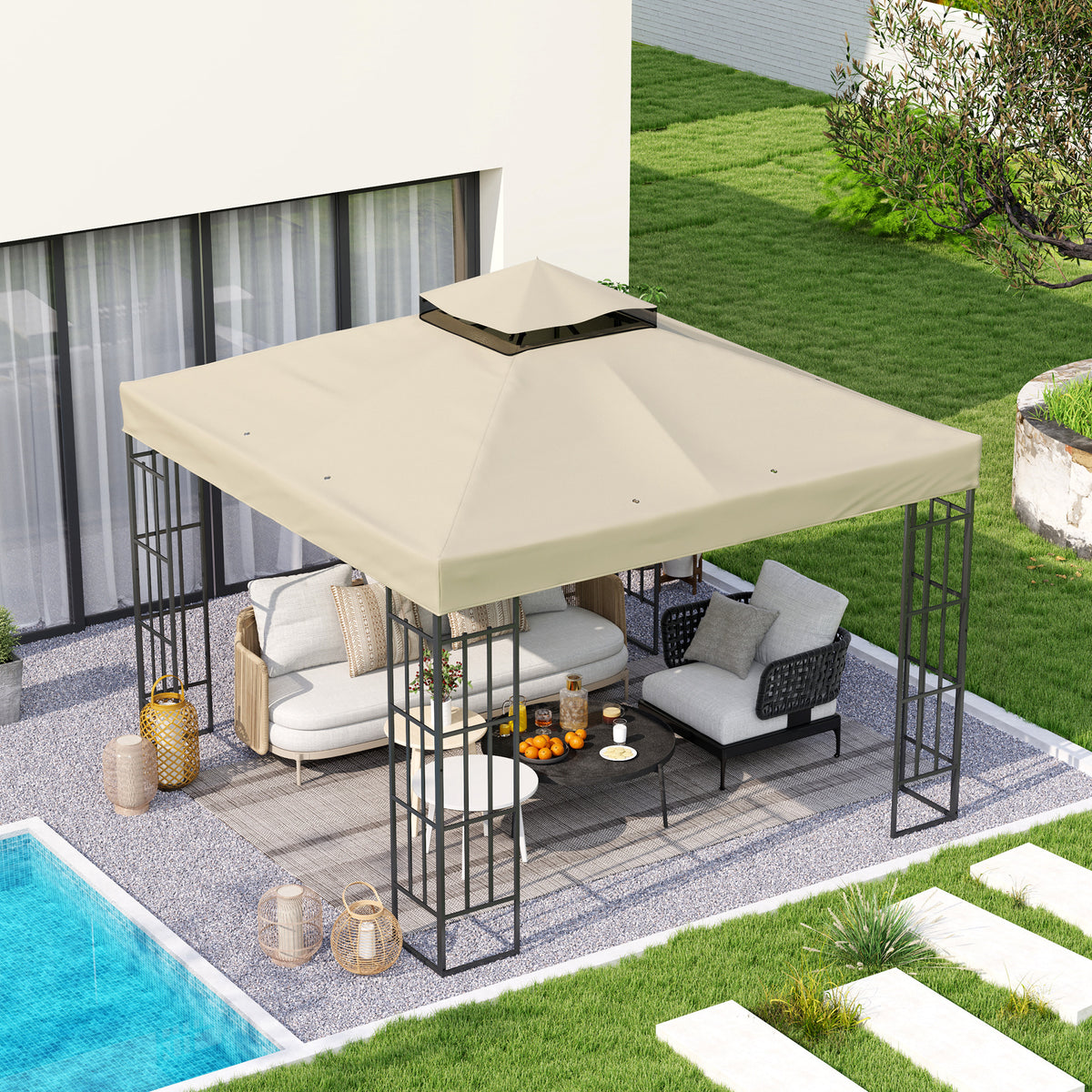 Outsunny Techo De Repuesto Para Cenador 3x3 M Con Techo Doble Protección Uv 30+_1