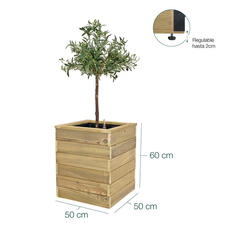 Jardinera Con Autorriego De Madera Nidum Basic Interior Y Exterior Hortalia 50x50x60 Cm_5