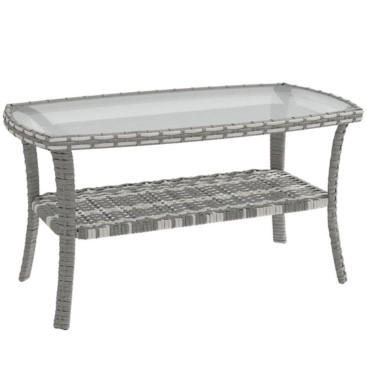 Mesa De Jardín Outsunny Ratán Pe, Acero Gris Oscuro 90x50x45 Cm_0