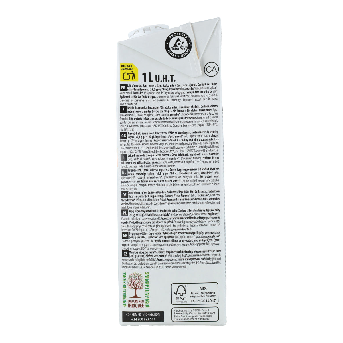 Bebida Vegetal de Almendra Natural sin azúcar BIO Ecomil 1 L