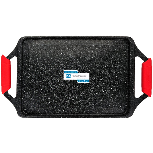 Briebe Plancha Cocina Inducción Asar, Antiadherente Titanio 5 Capas, Aluminio Fundido 43x25cm Sin Pfoa, Black Titanium_0