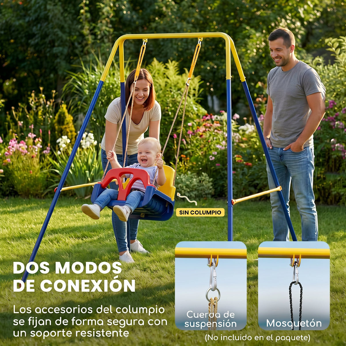 Aiyaplay Estructura De Columpio Infantil Plegable 2 Ganchos Carga 50 Kg Azul_5