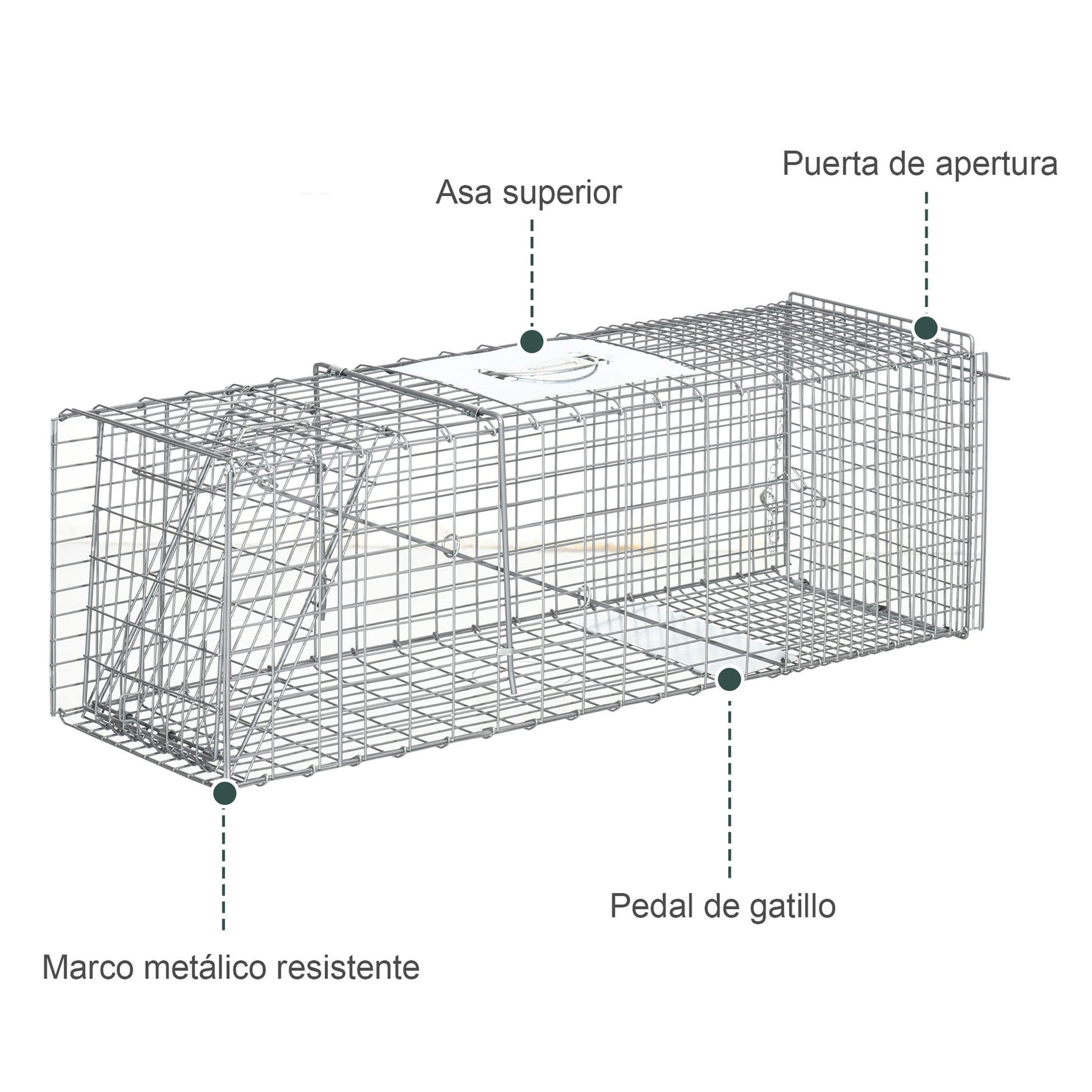 Outsunny Trampa Para Animales Vivos Plegable 93x31x34,5cm Con Puerta Y Asa Plata_5