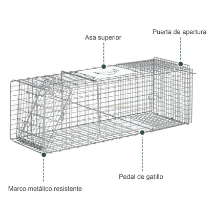 Outsunny Trampa Para Animales Vivos Plegable 93x31x34,5cm Con Puerta Y Asa Plata_5