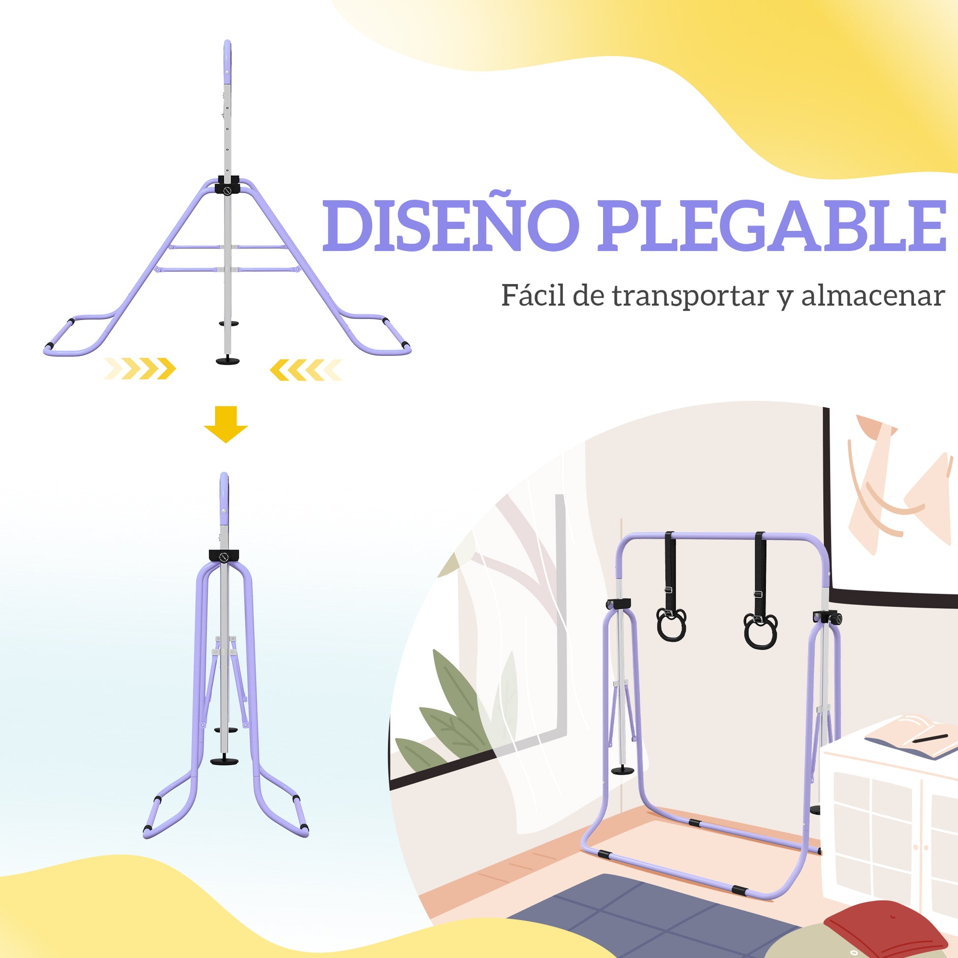 Homcom Barra De Gimnasia Para Niños Con Altura Ajustable En 5 Niveles Y Anillos_5