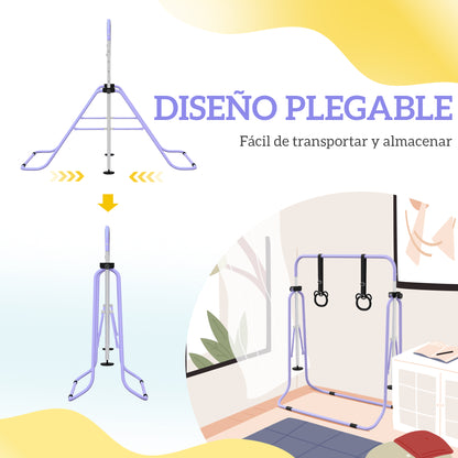Homcom Barra De Gimnasia Para Niños Con Altura Ajustable En 5 Niveles Y Anillos_5