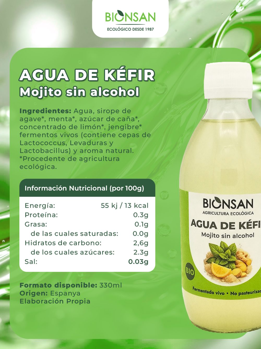 Agua De Kefir Mojito Sin Alcohol Eco Bionsan 33cl_1