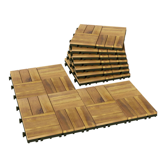 Baldosas De Exterior Outsunny Pe, Madera De Acacia Madera Natural 31x31x2.5 Cm_0