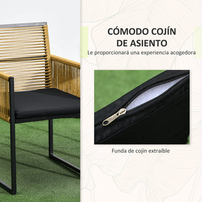 Outsunny Conjunto De Mesa Y Sillas De Jardín Exterior De 3 Piezas Natural Negro_5
