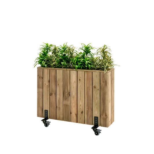 Jardinera Alta De Madera Con Ruedas Para Separar Terrazas 100 X 24 X 80 Cm Hortalia_0