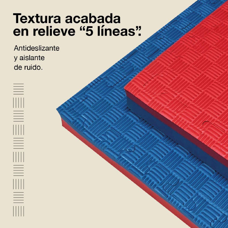 Tatami Puzzle 4cm 100x100cm – Superficie 5 Líneas Azul/rojo Jowy_3