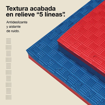 Tatami Puzzle 4cm 100x100cm – Superficie 5 Líneas Azul/rojo Jowy_3