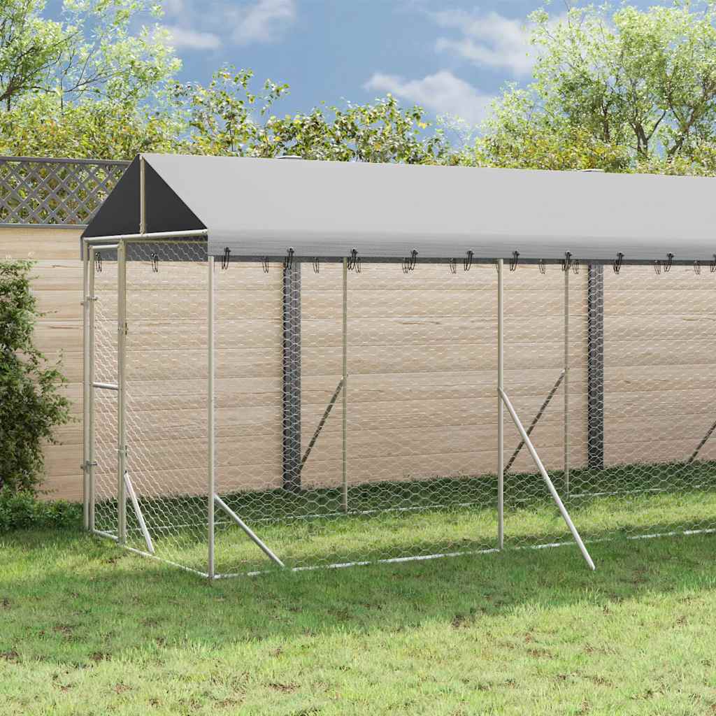 Perrera De Exterior Con Toldo Acero Galvanizado Plata 2x10x2,5m_1