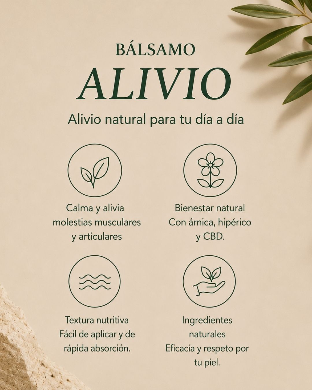 Bálsamo de masaje para molestias musculares y articulares con 10% CBD, Árnica e Hipérico | ALIVIO 50 ml_1