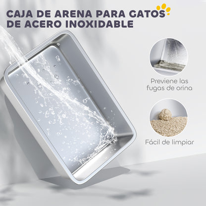Pawhut Arenero Para Gatos Cubierto Extragrande Con Bandeja De Acero Inoxidable_5