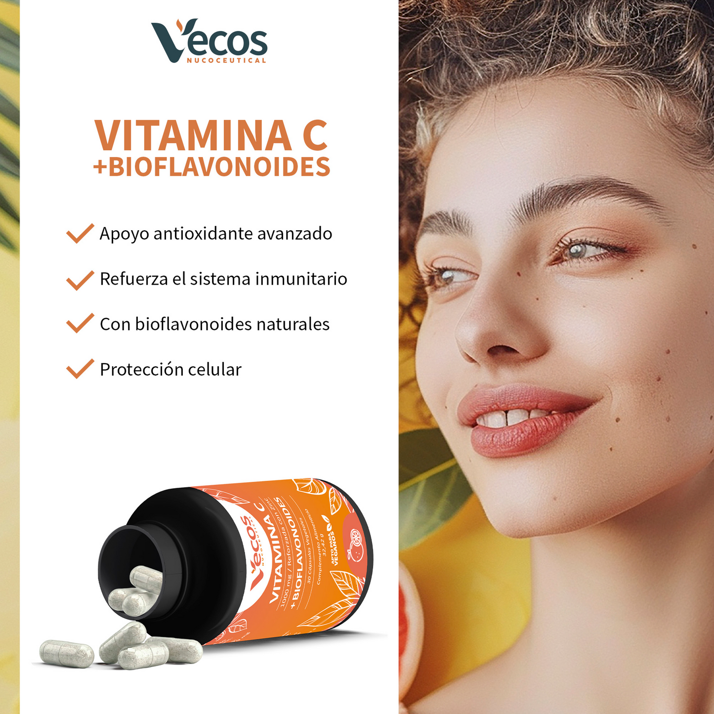 Vitamina C 1000 Mg + Zinc Vecos 30 Cápsulas | Defensas Y Sistema Inmune | Con Bioflavonoides_3