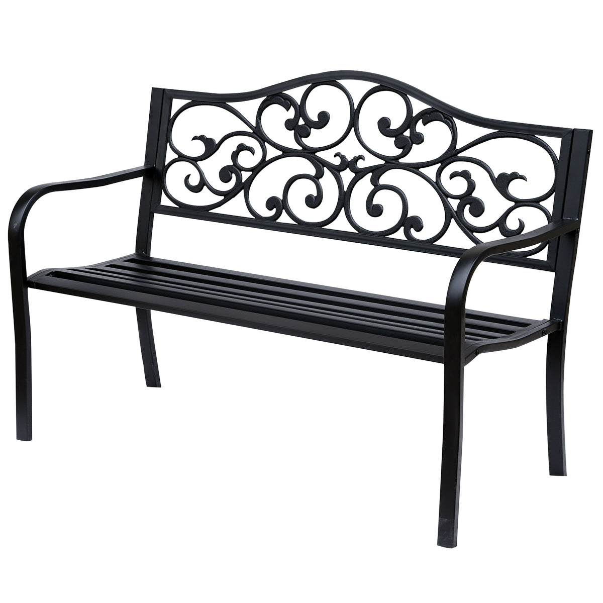 Outsunny Banco De Jardín De Acero Carga 240 Kg Para Patio 127x60x89 Cm Negro_0