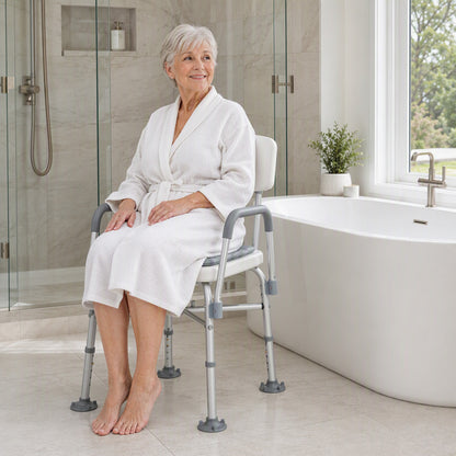 Homcom Silla Ducha Personas Mayores Con Respaldo Y Reposabrazos Gris_4