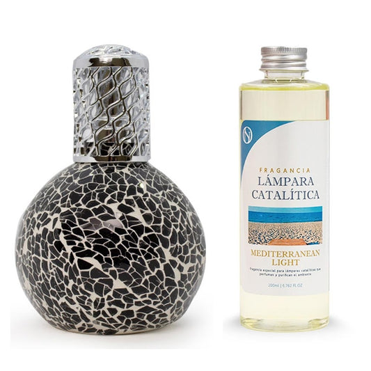 Lámpara Catalítica Mosaico Negro + Fragancia Aroma Mediterranean Light 200ml - Elimina Malos Olores, Impurezas Y Perfuma_0