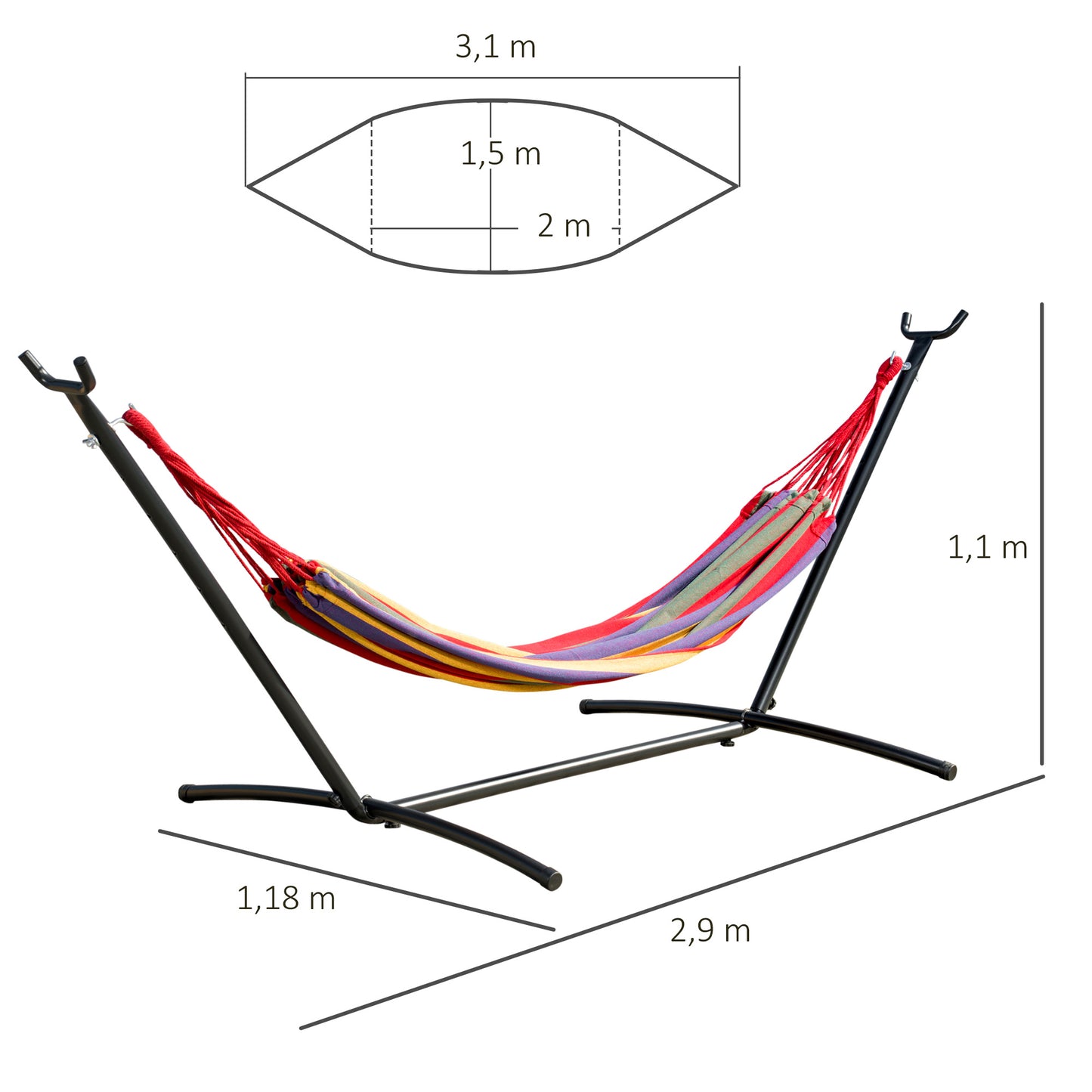Outsunny Hamaca Con Soporte De Acero Con Altura Ajustable 200x150 Cm Multicolor_2
