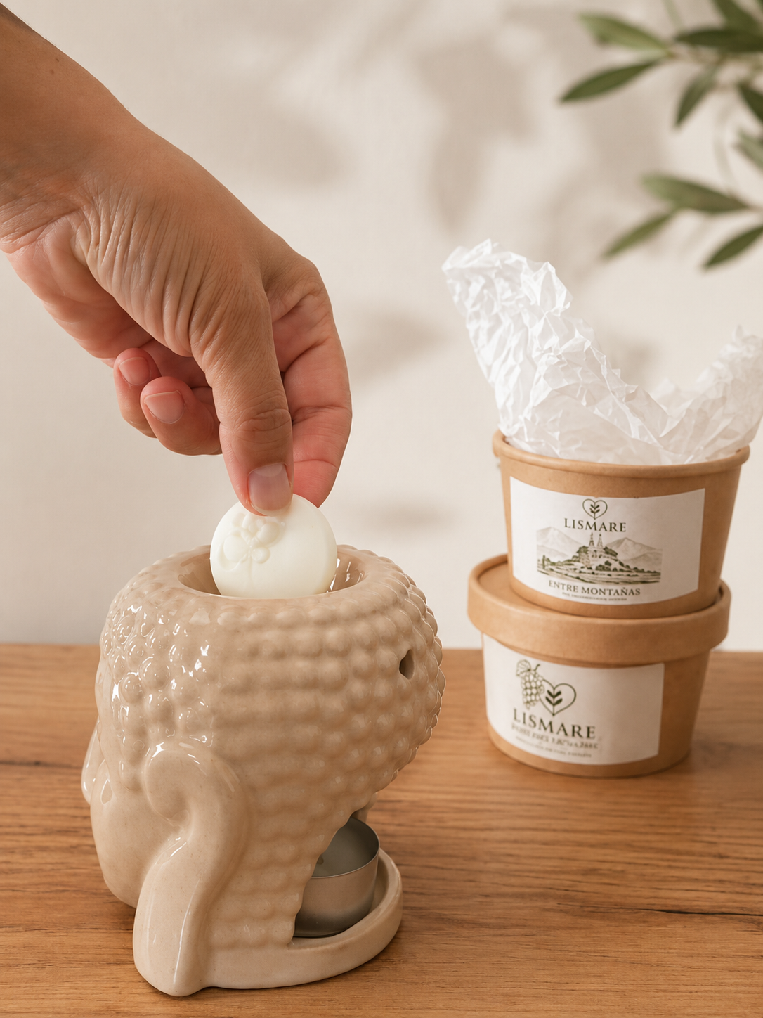 Pack Aromático Natural - Quemador Buda + Wax Melts "entre Montañas" + 6 Velas De Té - Lismare_2