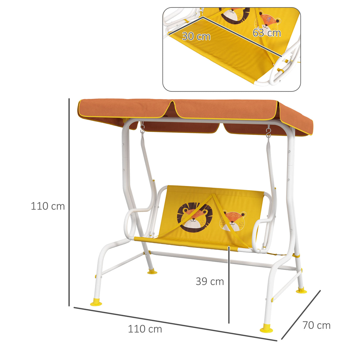 Outsunny Columpio De Jardín Infantil Con Patrón De León 110x70x110 Cm Amarillo_2