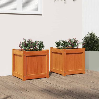 Jardineras De Exterior 2 Uds Madera Maciza De Pino Marrón Cera_2