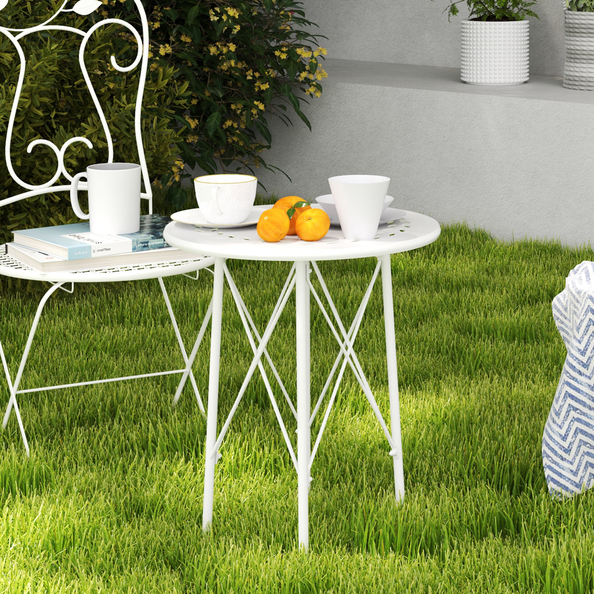 Outsunny Mesa De Jardín Redonda Ø40x50 Cm Para Interior Y Exterior Blanco_4