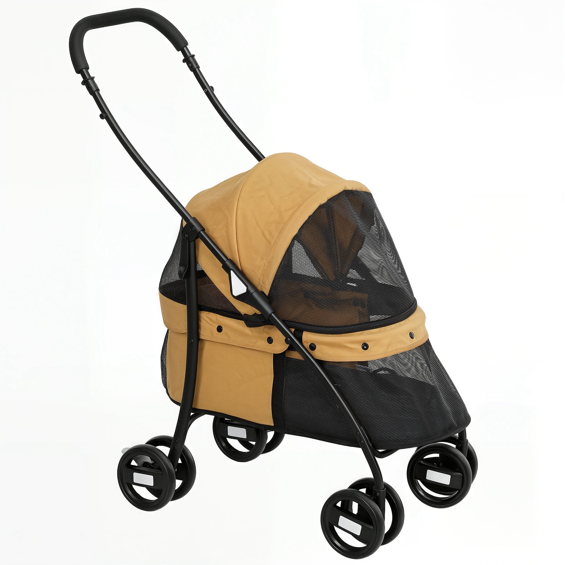 Pawhut Carrito Para Perros Plegable Con Ventanas De Malla Cojín Lavable Café_0