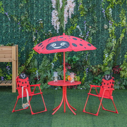Outsunny Mesa Y Sillas Infantil De Jardín Plegable Con Sombrilla Ajustable Rojo_1