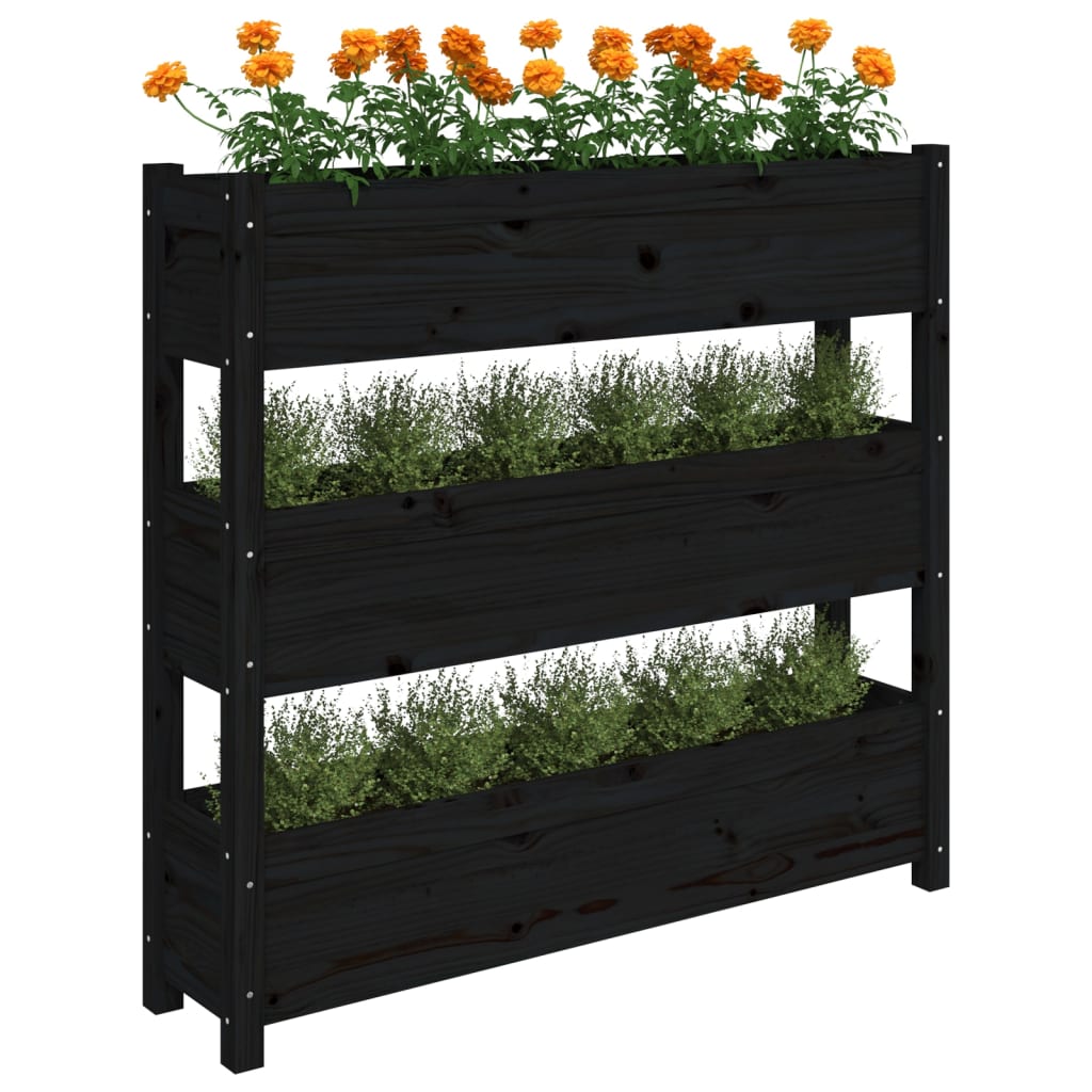 Jardinera De Madera Maciza De Pino Negro 112x25x104,5 Cm_3