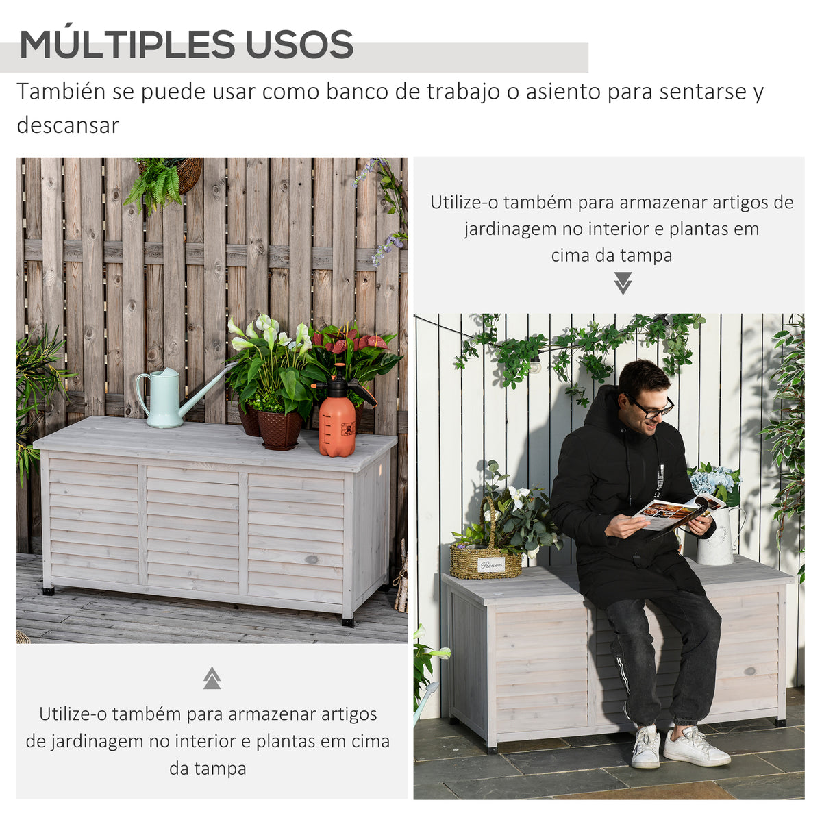 Outsunny Baúl De Almacenaje Exterior 284l Impermeable Con Tapa Abrible Gris_5
