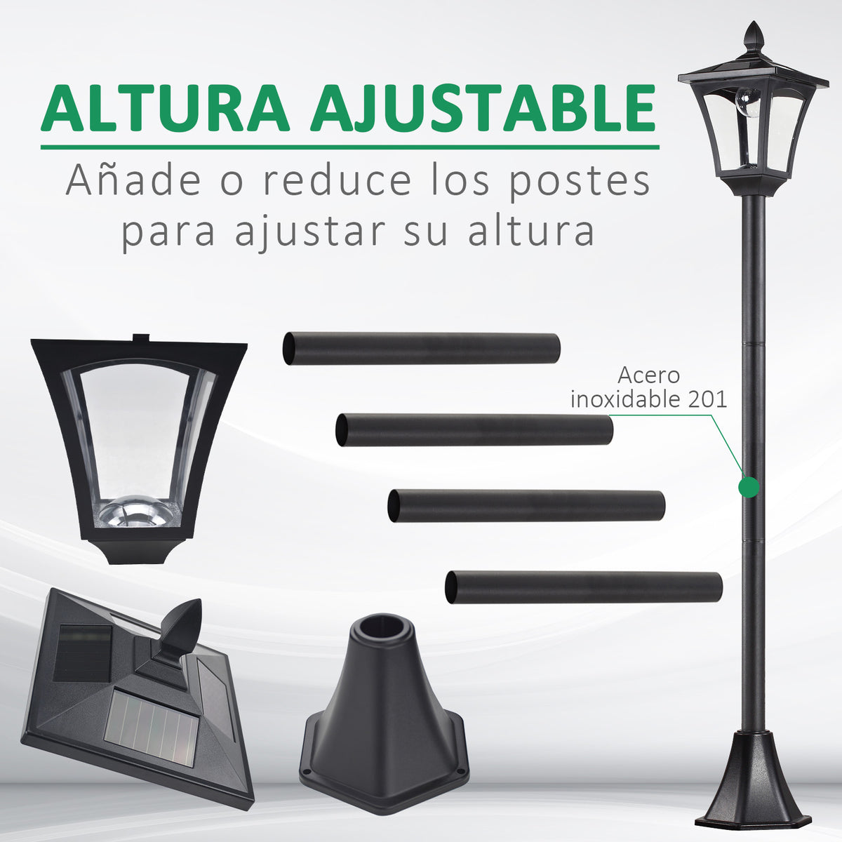 Outsunny Conjunto De 2 Farolas Solares Con Panel Solar 18x18x160 Cm Negro_5