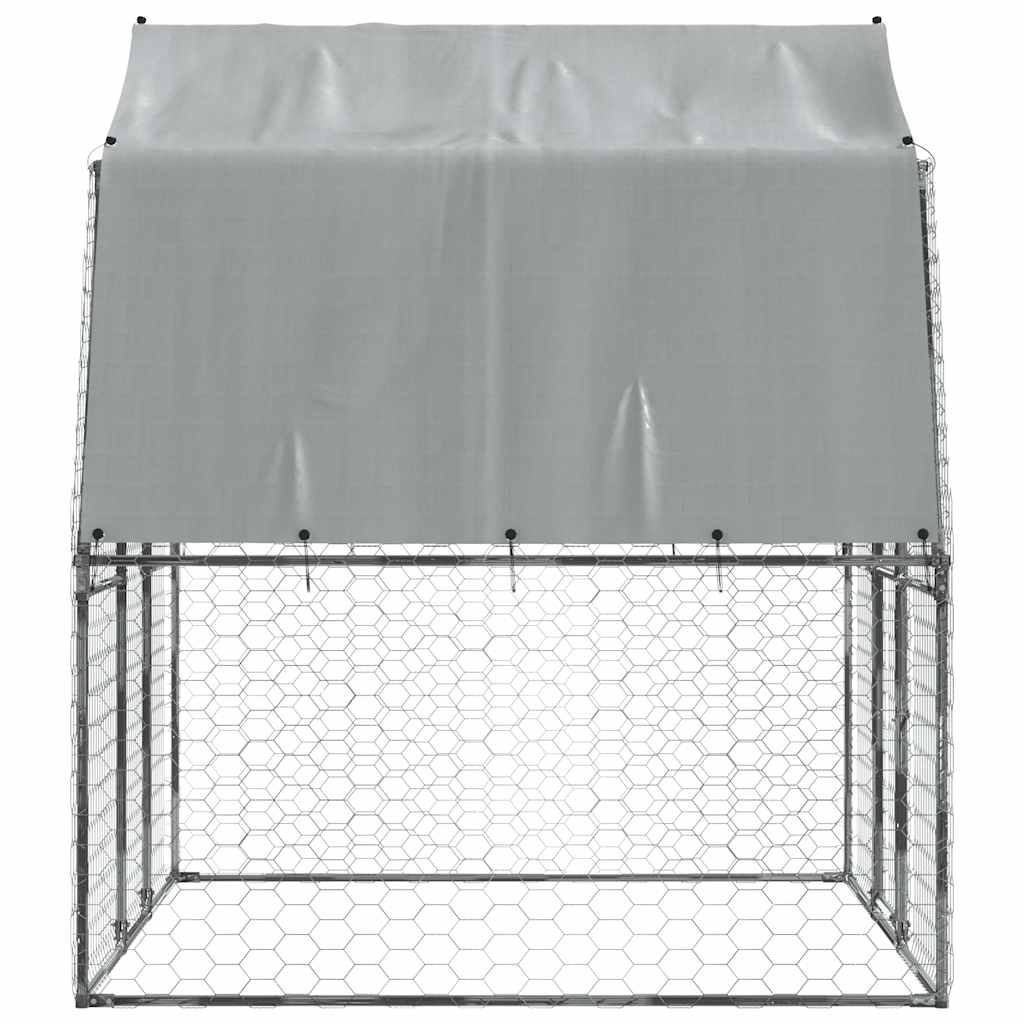 Jaula Para Perros Con Techo Y Puerta Acero Galvanizado Plateado_4