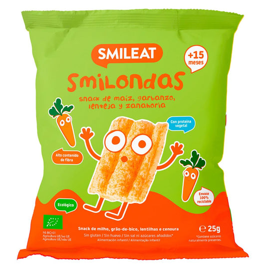 Smilondas Snack de Maiz, garbanzo, lenteja y Zanahoria Eco Smileat 25 g