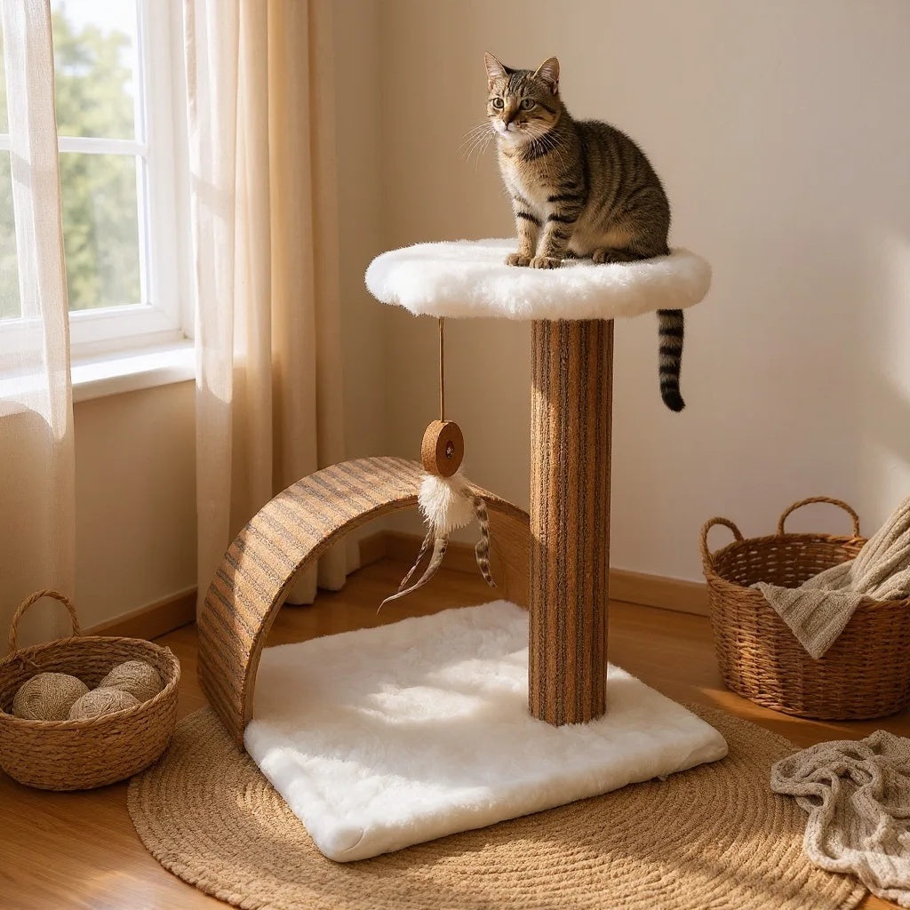 Poste Interactivo Para Gatos Estela Con Superficie De Corcho Natural Y Diseño Desmontable Althea Living 45x42x43cm_2