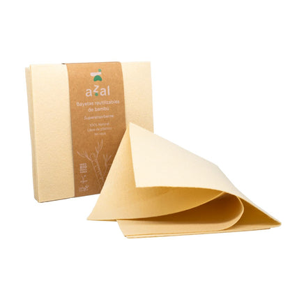 Azal-Set de 6  Bayetas de bambú 35x35. Sin blanquear. 120 gsm