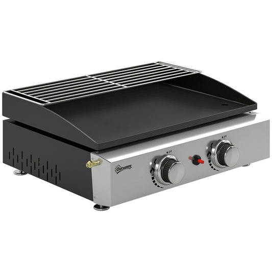 Outsunny Barbacoa De Gas Con 2 Quemadores 5 Kw Plancha Rejilla Calentadora_0