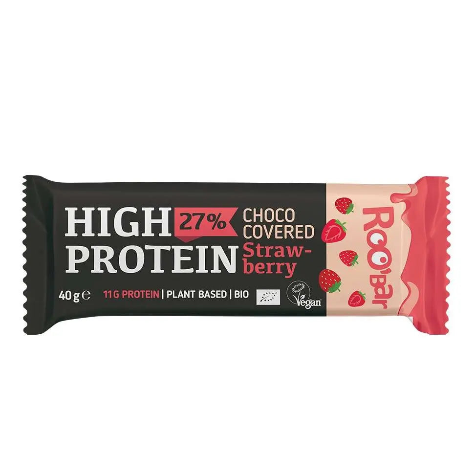 Barrita De Proteína Con Cobertura De Chocolate Con Fresa Roobar 40g Bio_0