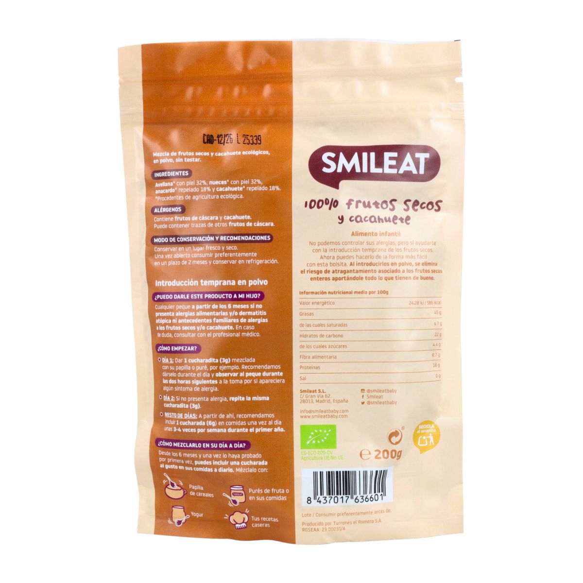 Mix Frutos Secos y Cacahuete en Polvo Bio Smileat 200g