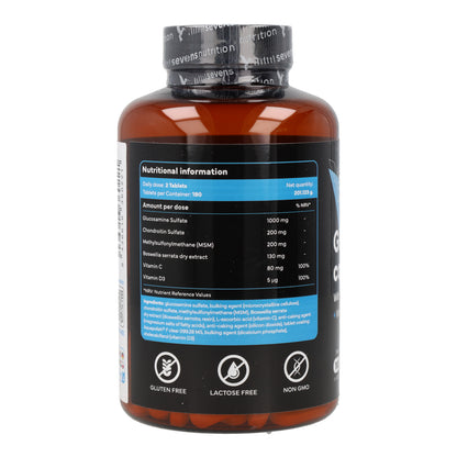 Glucosamina con Condroitina MSM Boswellia Vitaminas C y D3 Sevens Nutrition 180 cápsulas