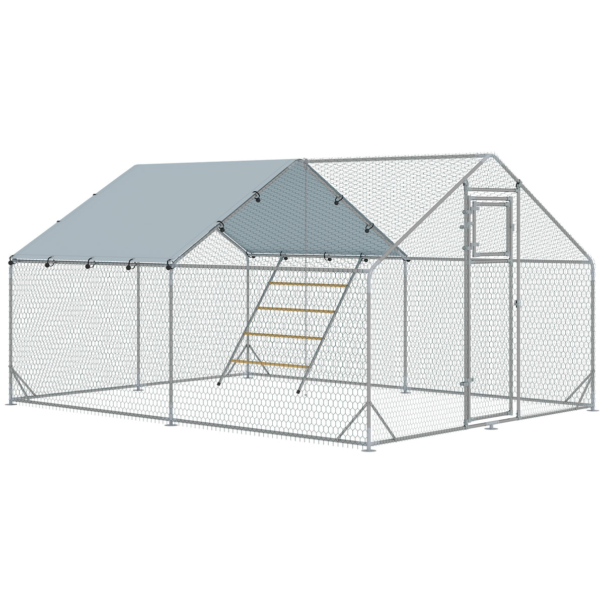 Pawhut Gallinero Para Exterior 3x4x2 M Con Comedero Colgante Tipo Brocheta Plata_0
