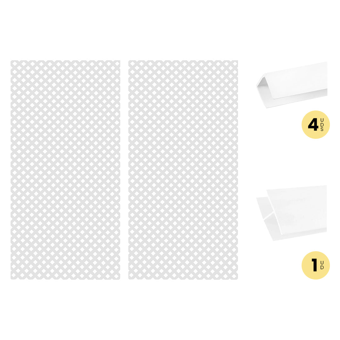 Pack Instalación Vertical 2 Celosías Pvc 18 Mm Blanco Con Perfiles Y Unión 1x2 M_0