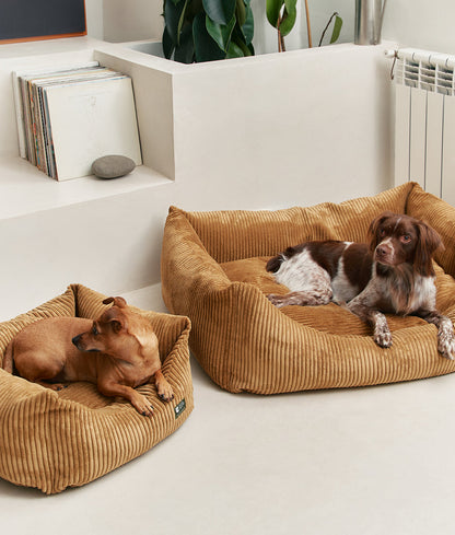 Cafide Cama De Material Reciclado Para Perro Con Tejido De Pana Mostaza. Modelo Snozy._2