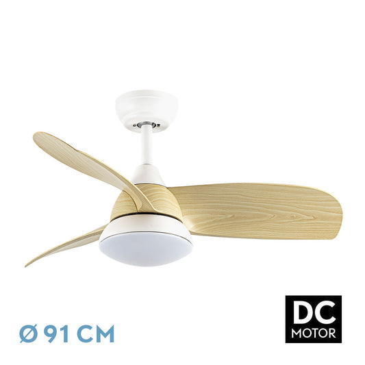 Ventilador Dc Atomo 24w Blanco 3aspas Haya 91d 2640l 6vel 3000k,4000k,6000k Remoto+memoria+temporizador_0