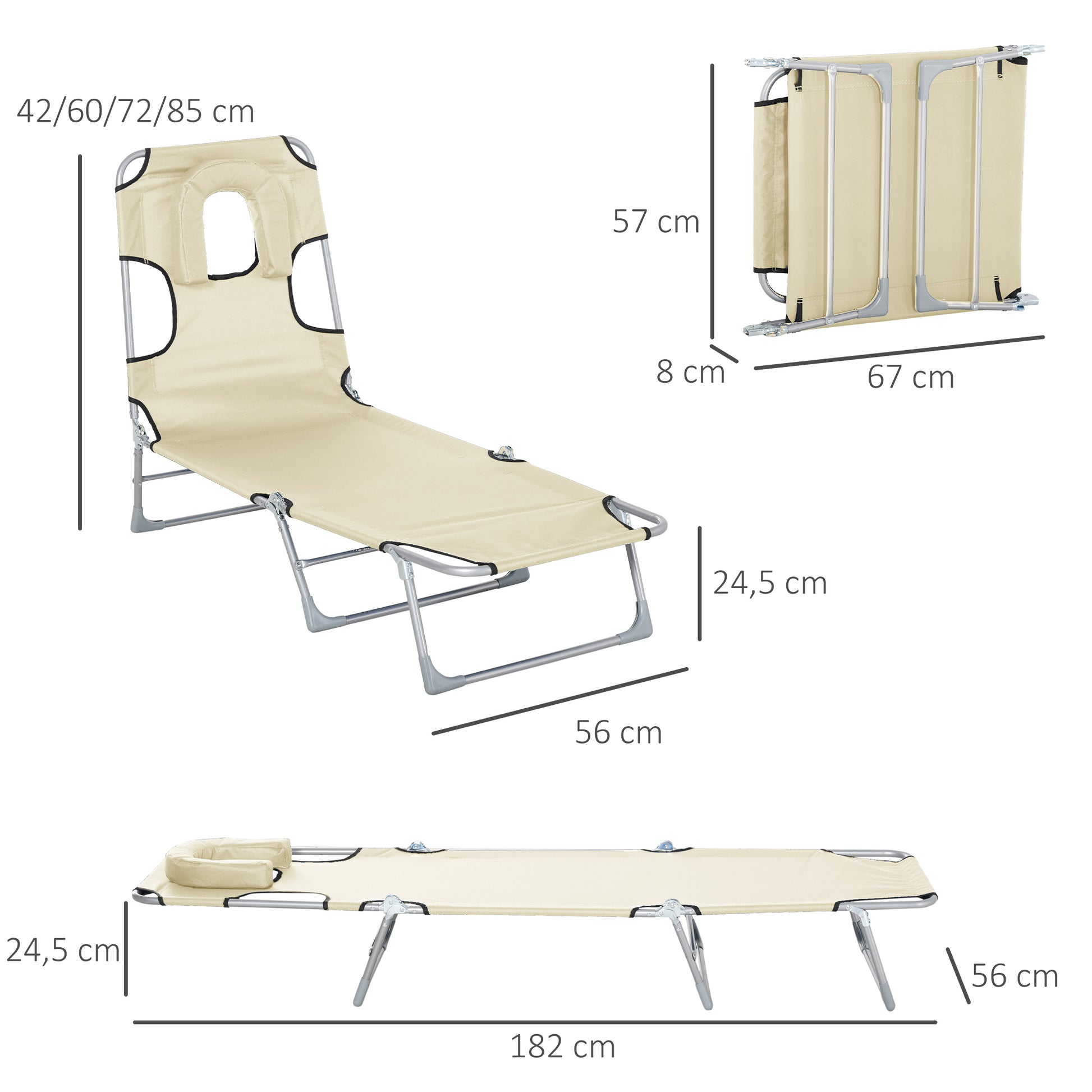 Outsunny Tumbona Reclinable Y Plegable De Jardín Con Respaldo Ajustable Beige_2
