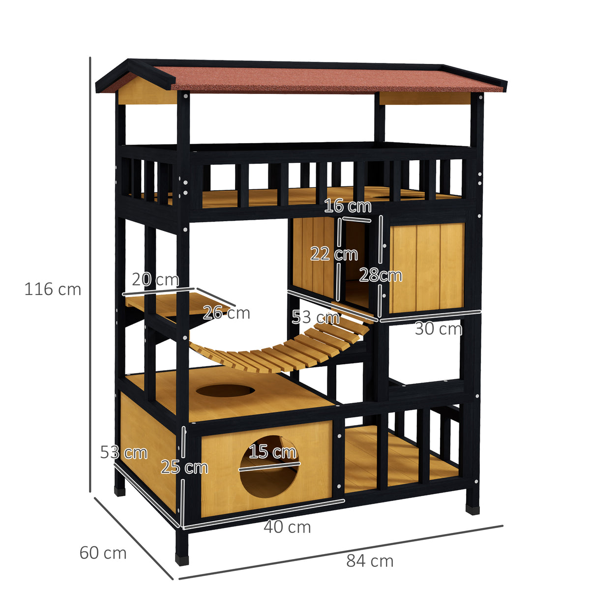 Pawhut Caseta Para Gatos De Madera 84x60x116 Cm Con Puente Colgante Natural_2