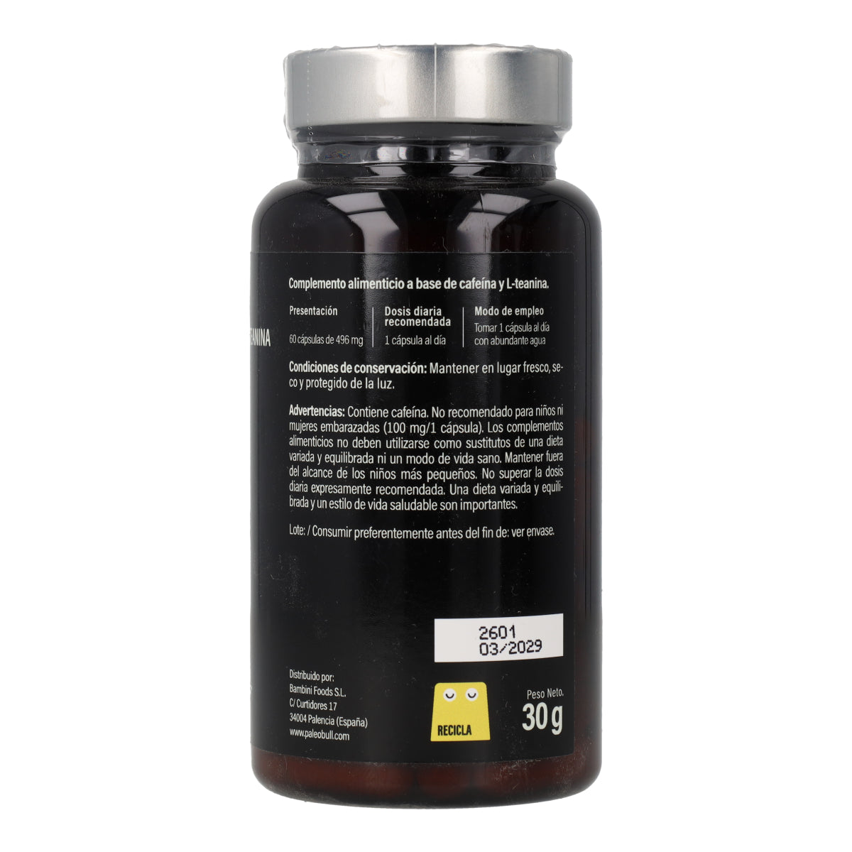 Cafenius cafeína + L-teanina Paleobull 60 cápsulas