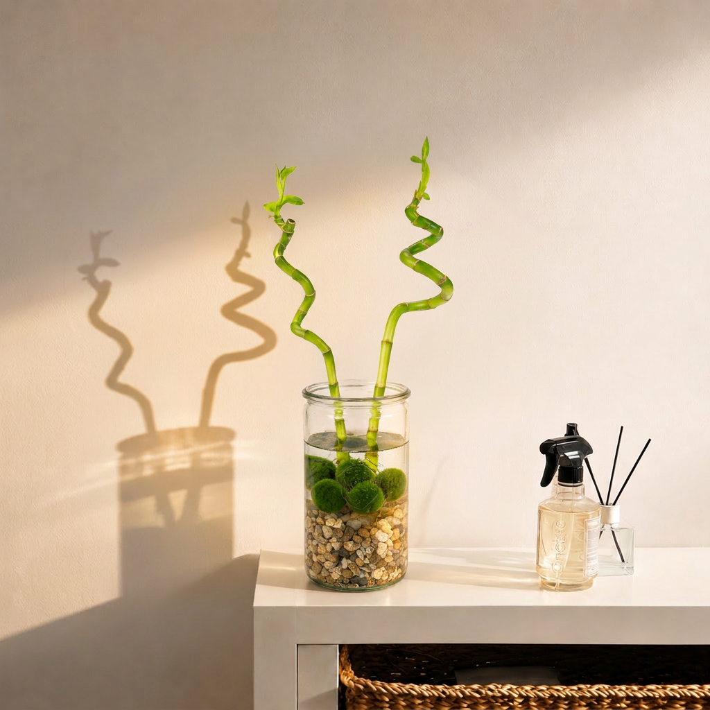 Lucky Bamboo Set De 2 - Vaso, Piedras Y 5 Bolas De Musgo Marimo - 40cm_1